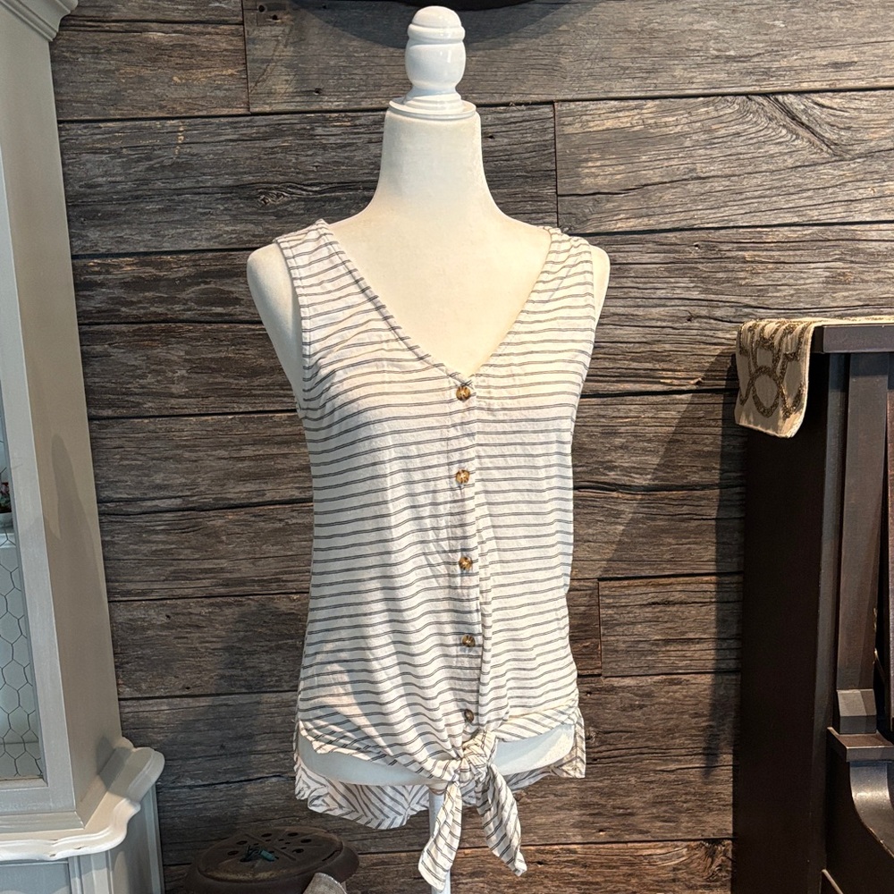 T.La White and Black Striped Tank Top